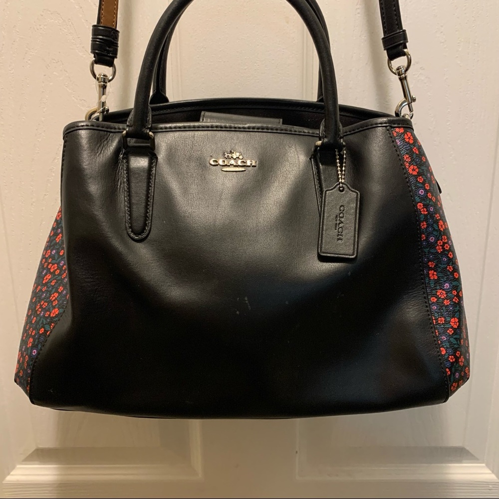 Black coach bag toad with long shoulder strap mom leather